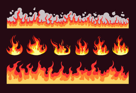 Fire flame cartoon burn isolated set. Vector graphic design illustrationのイラスト素材