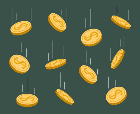 Money cash paper coin flying falling rain concept. Vector design graphic illustrationのイラスト素材