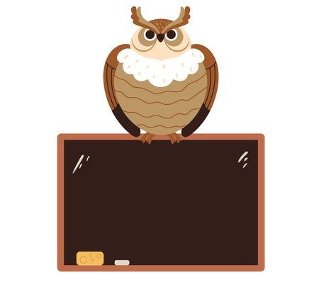 Owl teacher standing near blackboard education school concept. Vector graphic design illustrationのイラスト素材