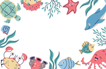 Sea animal marine life under water ocean background banner concept. Vector graphic design illustrationのイラスト素材