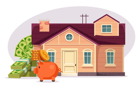 Mortgage loan home money calculate finance house concept. Vector design graphic illustrationのイラスト素材