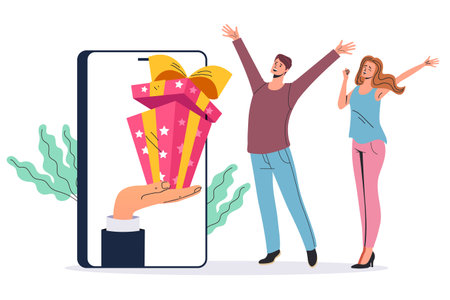 Loyalty program phone refer customer abstract concept. Vector design graphic illustrationのイラスト素材