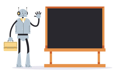 Robot teacher classroom school class future education concept. Vector design graphic illustrationのイラスト素材