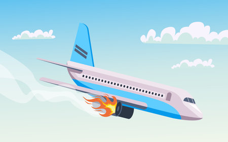 Airplane aircraft aeroplane crash accident concept. Vector design graphic illustrationのイラスト素材