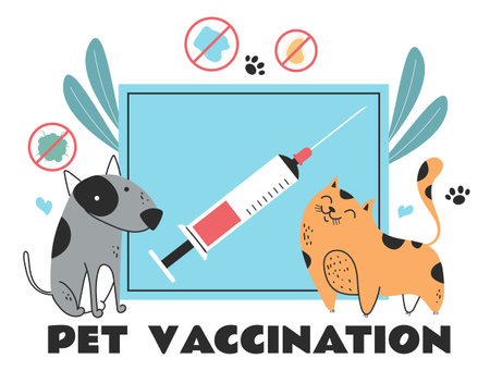 Pet vaccination cat dog animal medical health abstract concept. Vector graphic design illustrationのイラスト素材