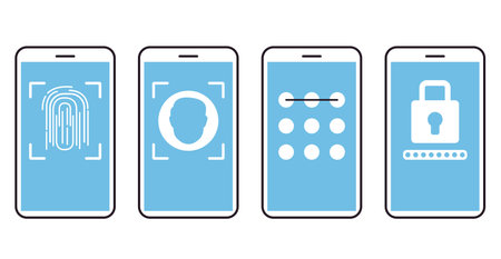 Technology data biometric facial recognition identify abstract concept. Vector graphic design illustrationのイラスト素材