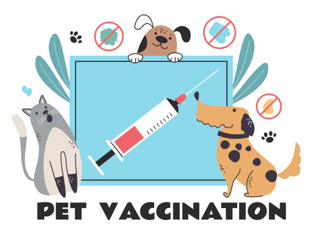 Pet vaccination cat dog animal medical health abstract concept. Vector graphic design illustrationのイラスト素材