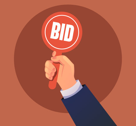 Auction bid hand paddle gavel competitive concept. Vector graphic design illustrationのイラスト素材
