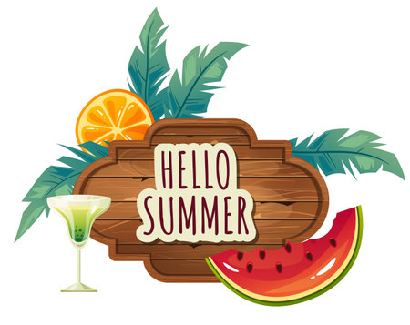 Wooden jungle tropical board season concept. Vector graphic design element illustrationのイラスト素材