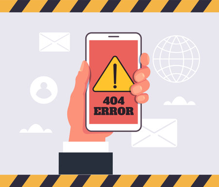 Smartphone 404 error phone screen page app concept. Vector graphic design illustration