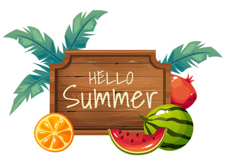 Wooden jungle tropical board season concept. Vector graphic design element illustrationのイラスト素材