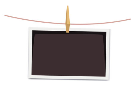 Photo frame picture image hang on rope concept. Vector graphic design illustrationのイラスト素材