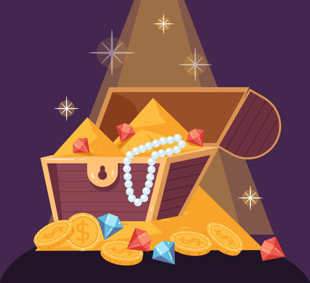 Pirate gold cave treasure chest ancient concept. Vector graphic design illustrationのイラスト素材