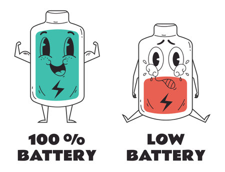 Low hight empty full battery power energy concept. Vector flat graphic design illustrationのイラスト素材