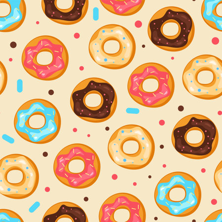 Sweet donut cute candy seamless pattern background concept. Vector flat graphic design illustrationのイラスト素材