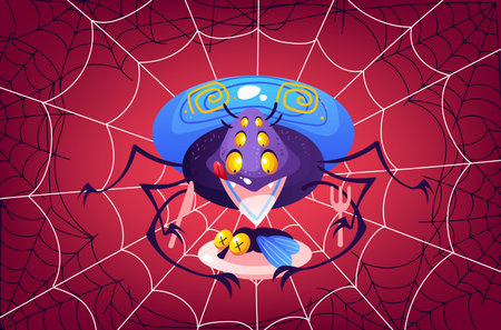 Spider character web animal isolated on white background. Vector graphic design element illustrationのイラスト素材