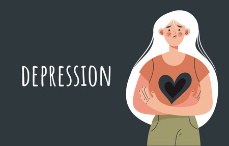 Depressed anxiety loneliness sad person banner concept. Vector flat graphic design illustrationのイラスト素材