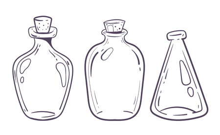Magic laboratory tube jar flask bottle isolated set. Vector flat graphic design illustrationのイラスト素材