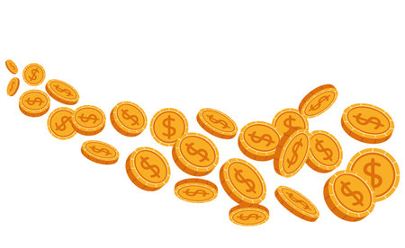 Gold coin money falling dollar flying background concept. Vector flat graphic design illustrationのイラスト素材