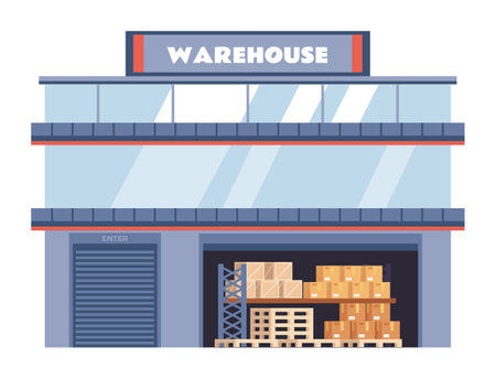 Warehouse logistic interior storage room factory concept. Vector flat graphic design illustrationのイラスト素材