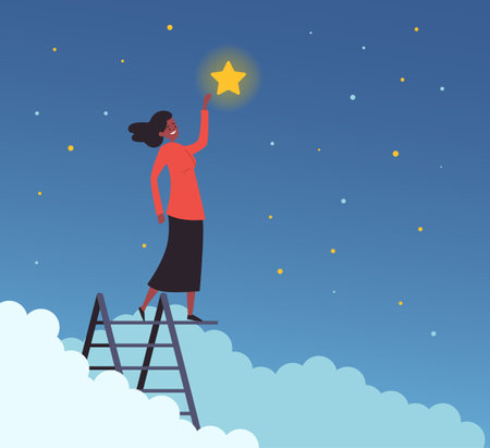 People reach star opportunity career dream concept. Vector flat graphic design illustrationのイラスト素材