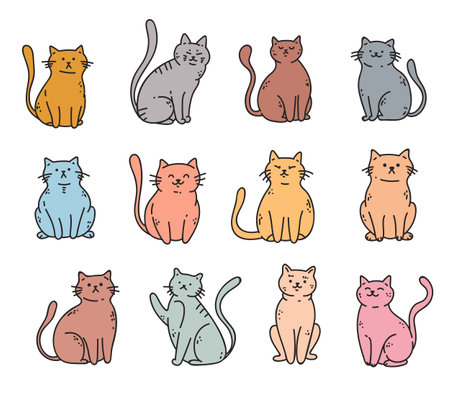 Cute cat character doodle pet outline isolated set. Vector flat graphic design illustrationのイラスト素材