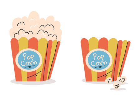 Popcorn box pop corn cinema isolated on white background concept. Vector flat graphic design illustrationのイラスト素材