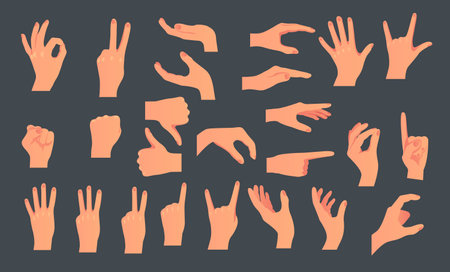 Hand arm finger hold ok pose sign isolated set. Vector flat graphic design illustrationのイラスト素材