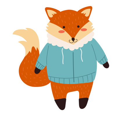 Autumn forest animal wearing cozy warm cloth concept. Vector flat graphic design illustrationのイラスト素材