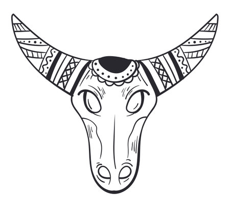 Bull cow skull boho vintage concept. Vector flat graphic design illustrationのイラスト素材