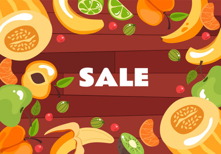 Fruit vegetable box market sale farmer shop banner concept. Vector flat graphic design illustrationのイラスト素材