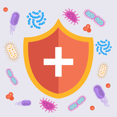 Shield protect anti virus bacteria concept. Vector flat graphic design illustrationのイラスト素材