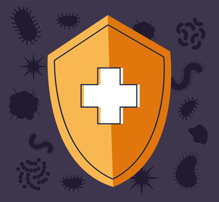 Shield protect anti virus bacteria concept. Vector flat graphic design illustrationのイラスト素材