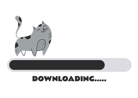 Cat pet animal download bar indicator progress concept. Vector flat graphic design illustration