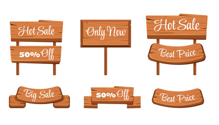 Wood board sign wooden banner plank isolated set. Vector graphic design illustrationのイラスト素材