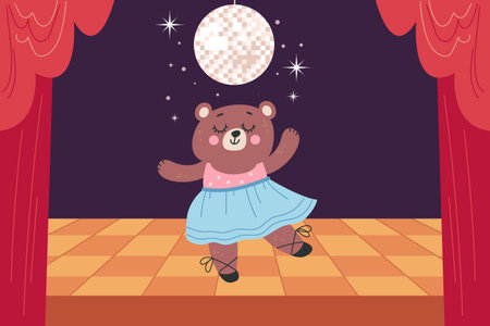 Animal on stage dance ballet cute characters concept. Vector flat graphic design illustrationのイラスト素材