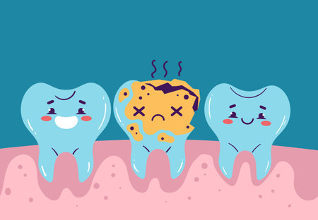 Bad good tooth in mouth dental treatment clean concept. Vector flat graphic design illustrationのイラスト素材
