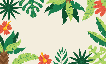 Jungle forest floral leaves tropical frame concept. Vector flat graphic design illustrationのイラスト素材
