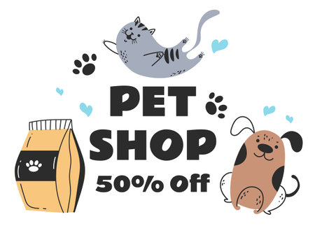 Pet dog cat shop care animal store sale banner concept. Vector flat graphic design illustrationのイラスト素材