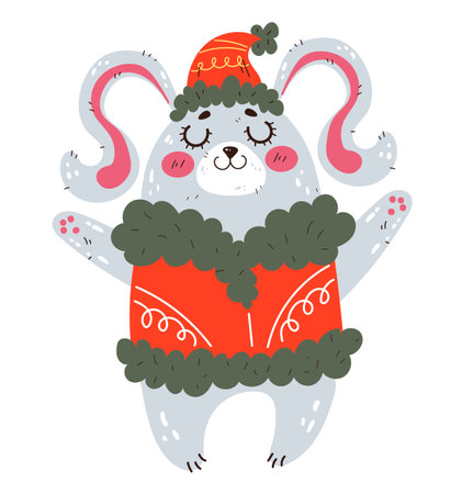Animal cute winter merry christmas character isolated set. Vector flat graphic design illustrationのイラスト素材