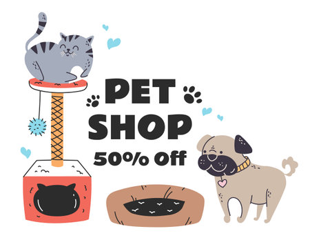 Pet dog cat shop care animal store sale banner concept. Vector flat graphic design illustrationのイラスト素材