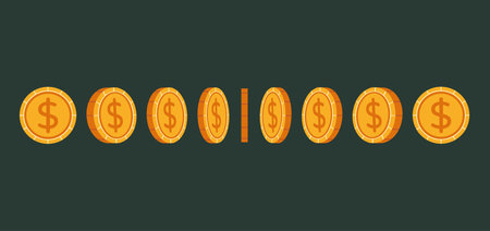 Coin game icon ui gold rotation money animate spin concept. Vector flat graphic design illustrationのイラスト素材