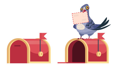 Mailbox mail cartoon send email delivery letter letterbox post box isolated set. Vector graphic design illustrationのイラスト素材