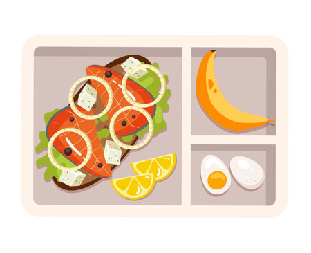 Lunch box lunchbox school kid bag packed snack meal food concept. Vector graphic design illustrationのイラスト素材