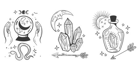 Ð¡elestial boho esoteric moon astrology concept. Vector flat graphic design illustrationのイラスト素材