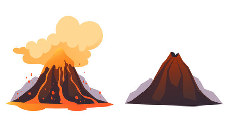 Active and inactive volcano concept. Vector flat graphic design illustrationのイラスト素材