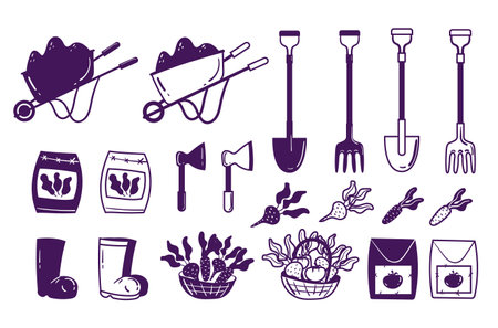 Garden farm flower plant agriculture wheelbarrow isolated set. Vector graphic design illustrationのイラスト素材