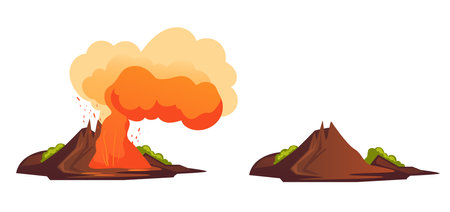 Active and inactive volcano concept. Vector flat graphic design illustrationのイラスト素材