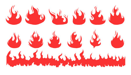 Fire flame cartoon burn isolated set. Vector graphic design illustrationのイラスト素材