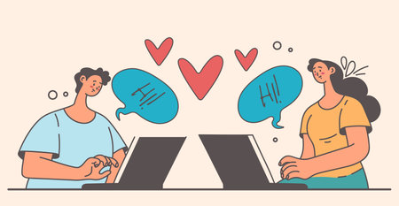 Online date woman man love app chat internet concept. Vector graphic design illustrationのイラスト素材